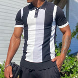 Men's Fashionable Color Block Knitted Short Sleeve Polo Shirt 91180275M