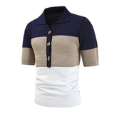 Men's Casual Contrast Lapel Hollow Short Sleeve Polo Shirt 44804390M