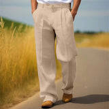 Men's Linen Solid Color Loose Straight Pants 24902270X