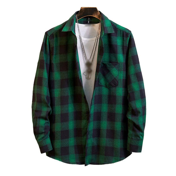 Men's Casual Flannel Plaid Lapel Long Sleeve Shirt 89076612M