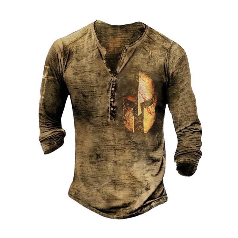 Men's Classic Casual 3D Printed V-Neck Long Sleeve T-Shirt 89675224K