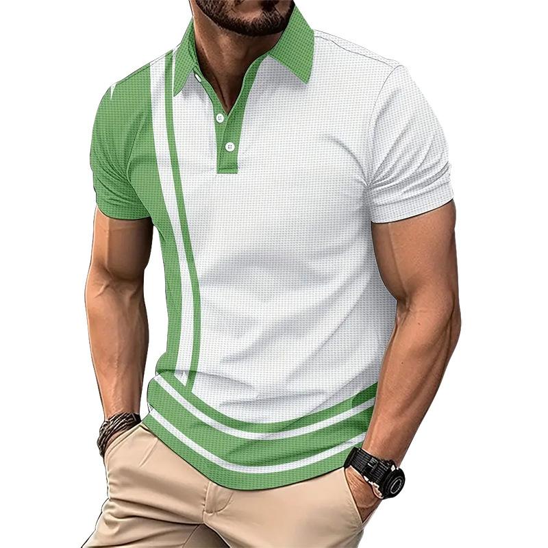 Men's Casual Color Block Waffle Lapel Short Sleeve Polo Shirt 77794133M