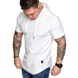 Men's Casual Solid Color Cotton Blend Slim Fit Short-Sleeved Hoodie 26663849M