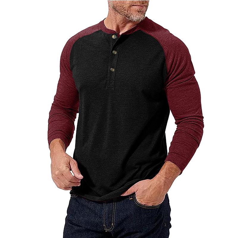 Men's Casual Colorblock Henley Collar Slim Fit Long Sleeve T-Shirt 79379658M