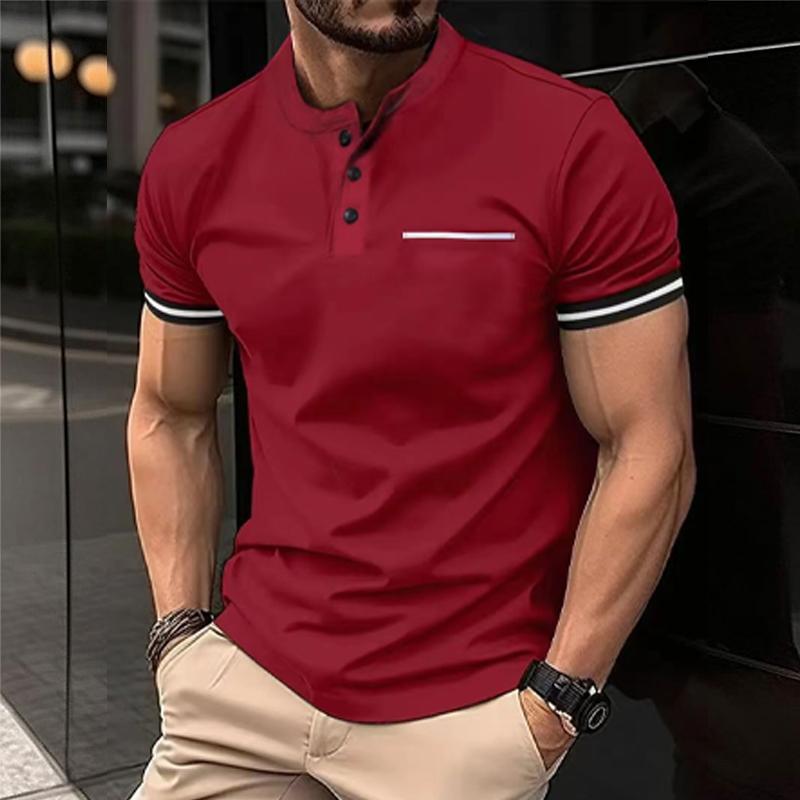 Men's Solid Button Henley Collar Short Sleeve T-Shirt 05141136Y