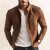 Men's Vintage Stand Collar Suede Zip-Up Jacket 22499799X