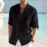 Men's Casual Stand Collar Multi-Button Long Sleeve Shirt 63278504Y