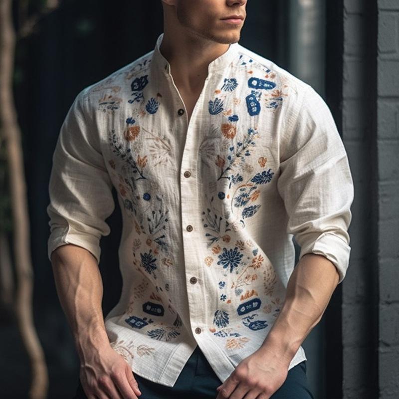 Camisa informal de manga larga con cuello redondo y estampado floral para hombre 16794818Y