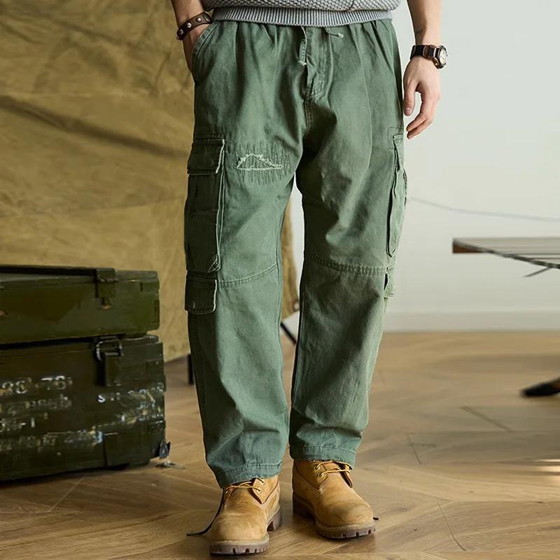 Pantalones cargo multibolsillos de color liso vintage para hombre 64054002Y