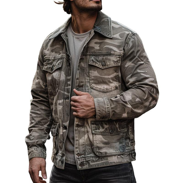 Men's Casual Outdoor Washed Camouflage Multi-pocket Cargo Jacket 10857966M