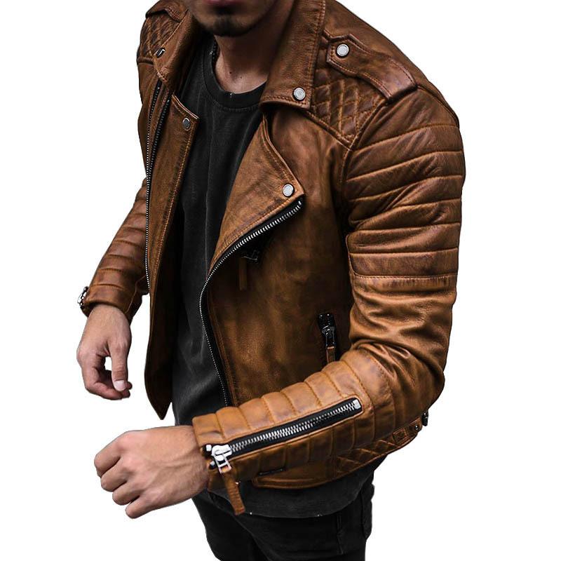 Veste rembourrée de moto vintage à revers mince coupe-vent à fermeture éclair pour hommes 61844791M