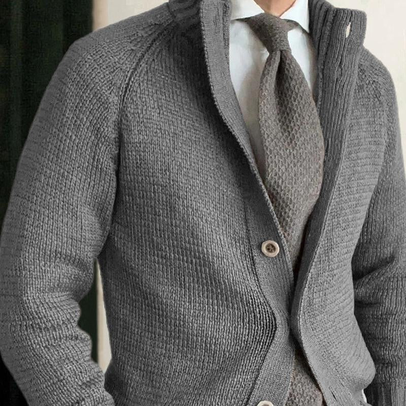 Men's Grey Stand Collar Button Knit Cardigan 72243392U