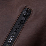 Men's Vintage Distressed Panel Zipper Lapel Long Sleeve Leather Jacket 68752078M