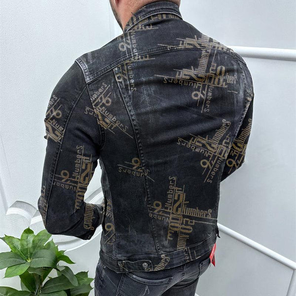 Men's Vintage Lapel Denim Print Jacket 84041459X