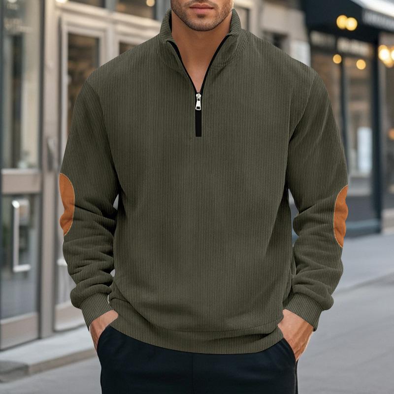 Men's Corduroy Colorblock Stand Collar Half Zip Long Sleeve Sweatshirt 59980123Y