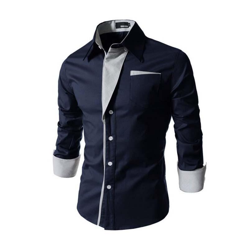 Men's Classic Design Patchwork Cotton Slim Fit Long Sleeve Shirt 30907788K