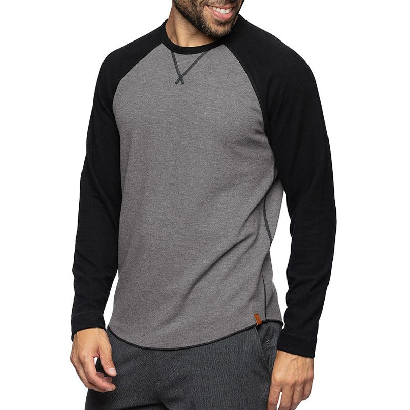 Men's Round Neck Long Sleeve Casual Color Block Pullover T-shirt 89657764X