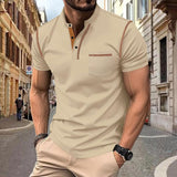 Men's Colorblock Henley Collar Breast Pocket Short Sleeve T-shirt 70590657Z