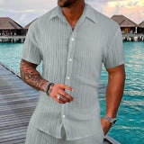 Men's Solid Color Beach Pleated Short Sleeve Shirt 54907046Y