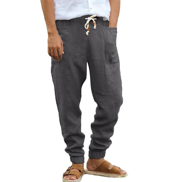 Men's Solid Color Drawstring Large Pocket Straight Pants 38516682Y