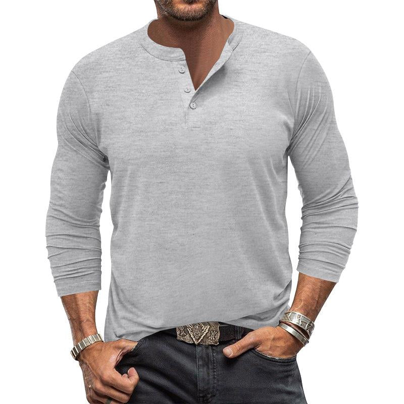 Men's Casual Solid Color Long Sleeve Henley Collar T-Shirt 55508678Y