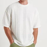Men's Jacquard Texture Loose Round Neck Short Sleeve T-Shirt 12518894Y