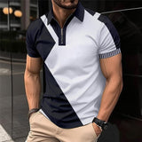 Men's Casual Colorblock Printed Lapel Short-Sleeved Polo Shirt 17894737Y