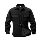 Men's Solid Color Lapel Chest Pocket Long Sleeve Shirt 68358975Z