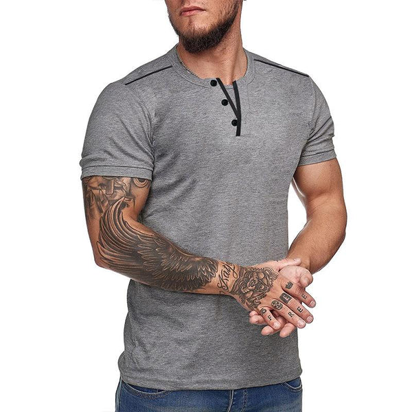 Men's Solid Button V-Neck Short Sleeve T-Shirt 84321303Y