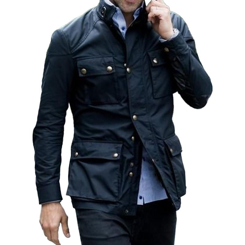 Men's Casual Stand Collar Windproof  Zip Slim Fit Safari Jacket 08258226M