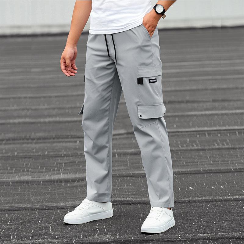 Men's Solid Multi-pocket Elastic Waist Cargo Pants 35075353Z