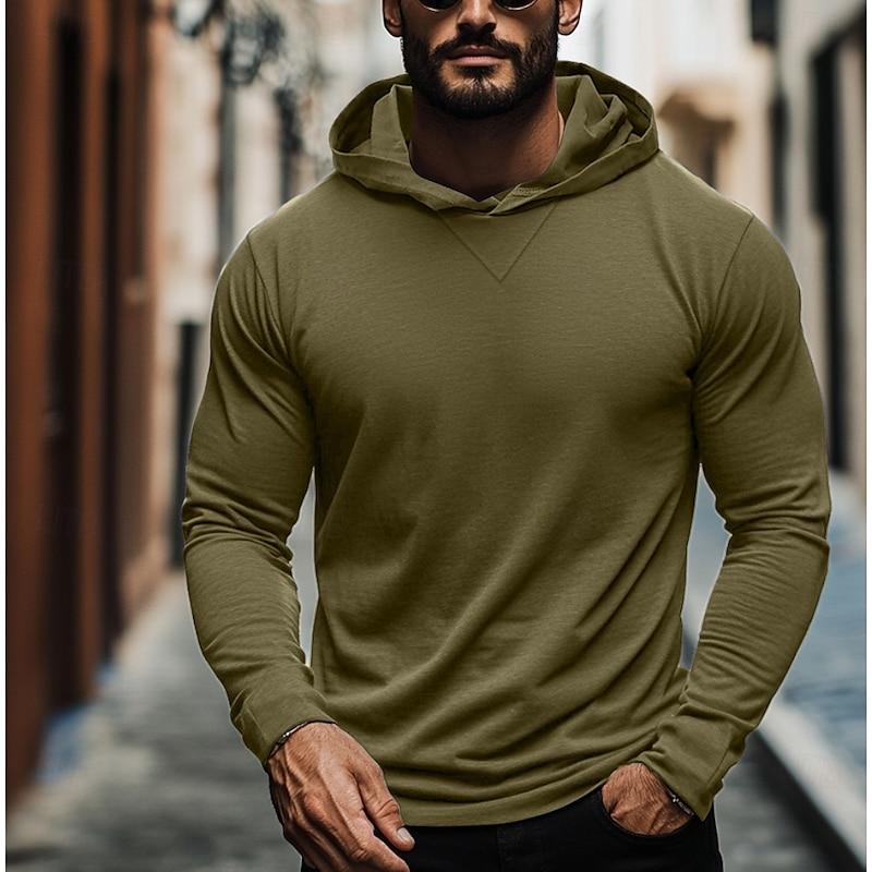 Men's Casual Solid Color Hooded Long Sleeve T-Shirt 22485540Y