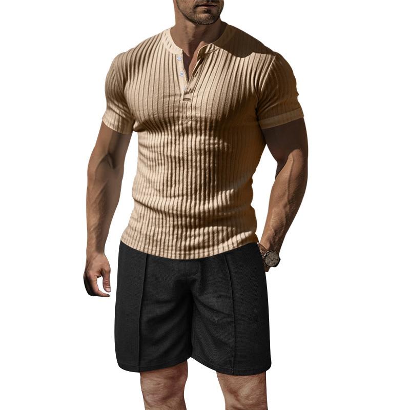 Men's Casual Solid Color Short-Sleeved T-Shirt Shorts Set 84886320Y
