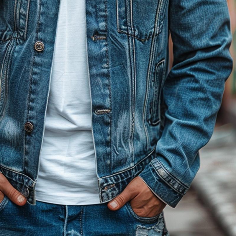 Men's Vintage Washed Denim Jacket 96065247X