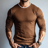 Men's Retro Casual Solid Color Round Neck Long Sleeve T-Shirt 53939597TO