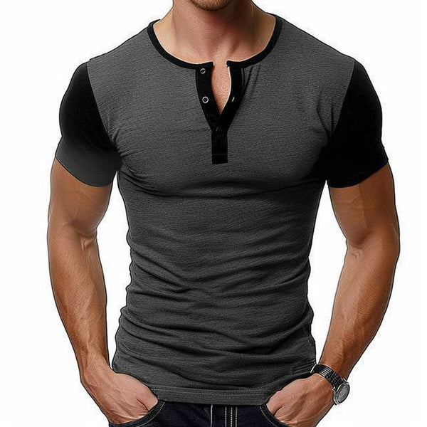 Men's Casual Colorblock Patchwork Henley Collar Short Sleeve T-Shirt 55729032M