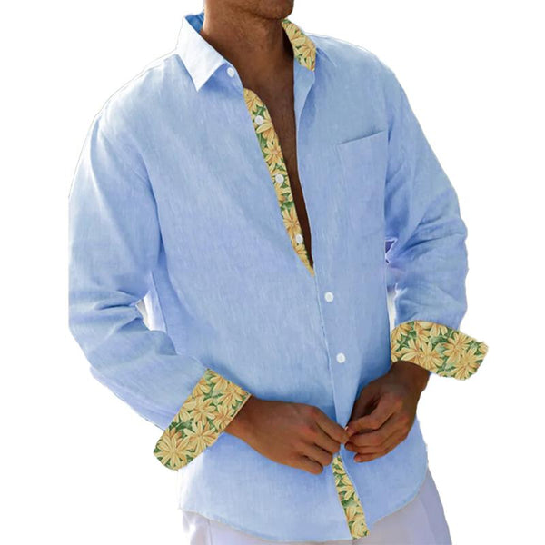 Men's Casual Color Block Printed Lapel Long Sleeve Shirt 73529642Y