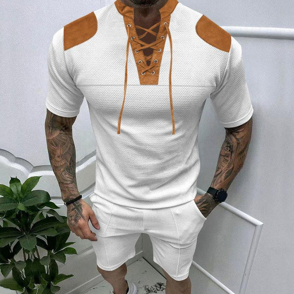 Men's Short-sleeved Waffle Panel Two-piece Set 29569662X