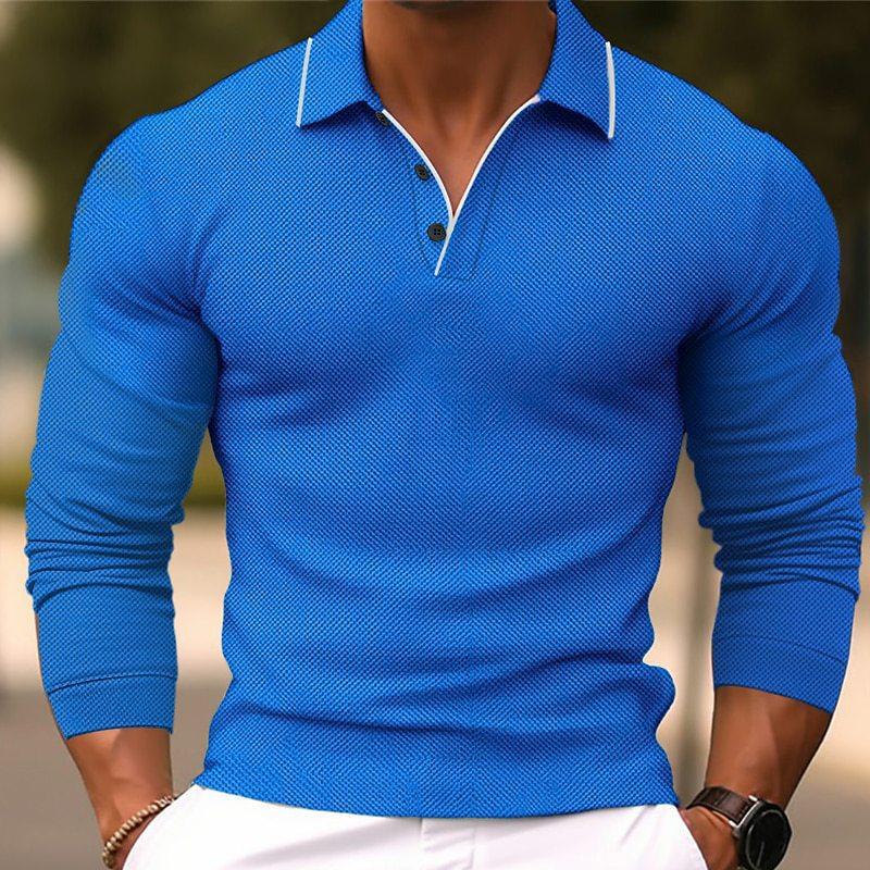 Men's Solid Color Lapel Slim Fit Long Sleeve Polo Shirt 54171993Y