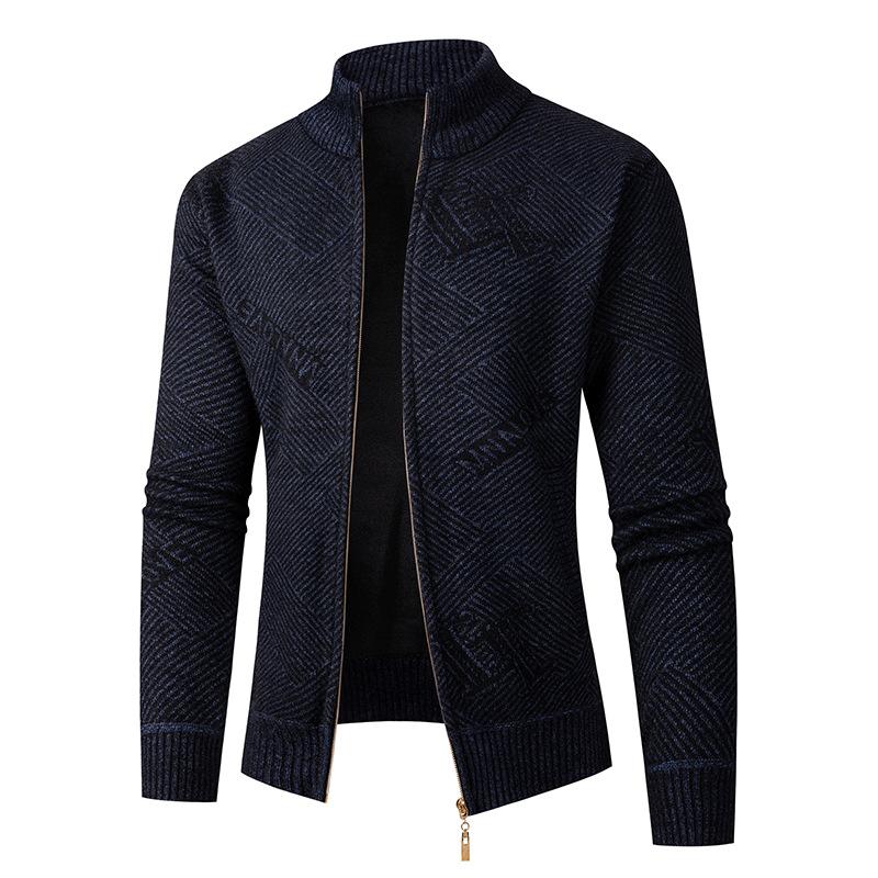 Men's Stand Collar Knit Zipper Cardigan Jacket 14404232X