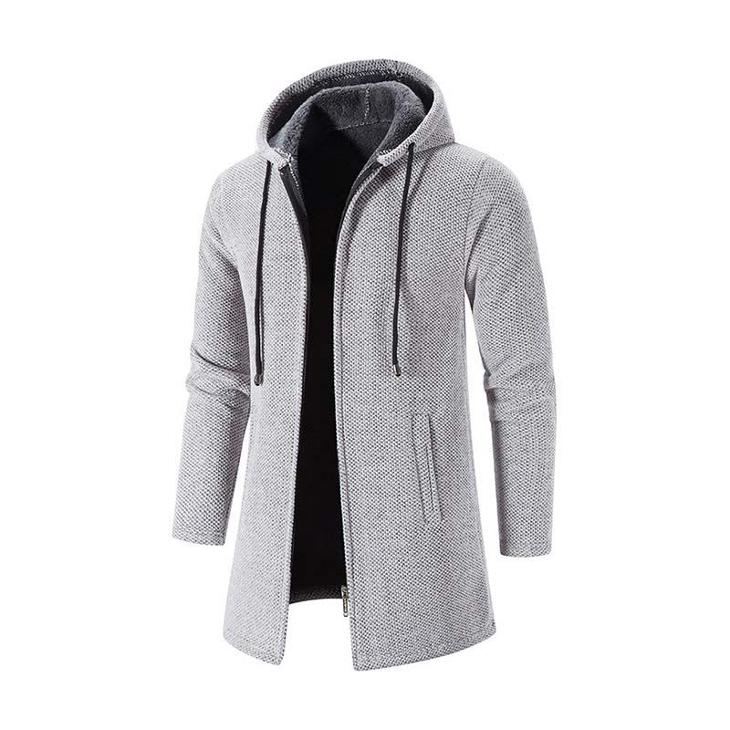 Men's Classic Mid-Length Plush Hooded Knitted Cardigan 29454294K