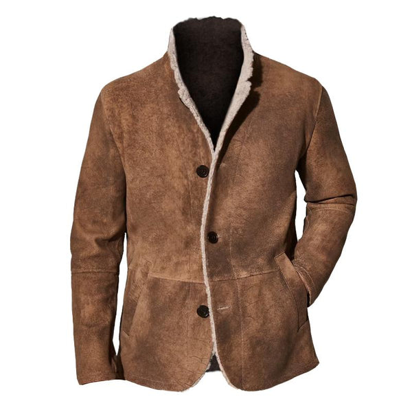 Men's Casual Suede and Fleece Stand Collar Coat 51478170TO