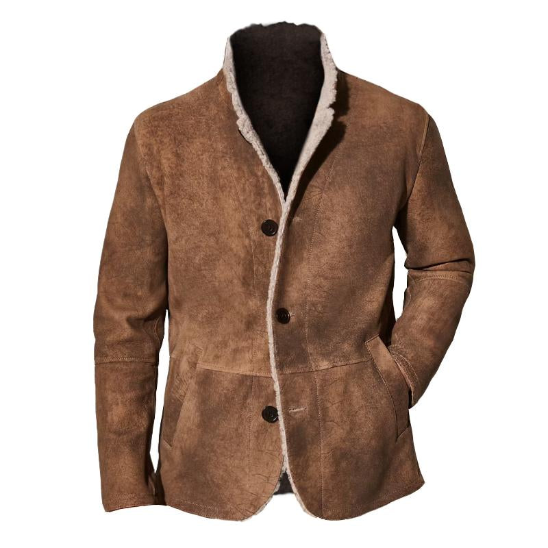 Men's Casual Suede and Fleece Stand Collar Coat 51478170TO