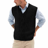 Men's Casual Solid Color V-Neck Knitted Cable Vest 21511728M