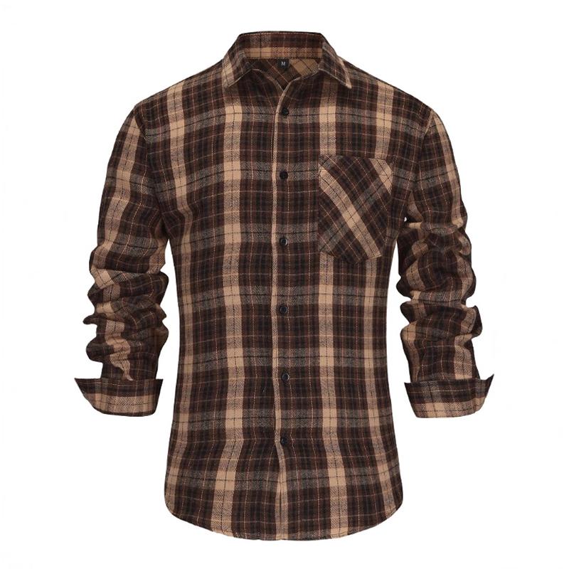 Men's Retro Casual Plaid Lapel Long Sleeve Shirt 73525401TO