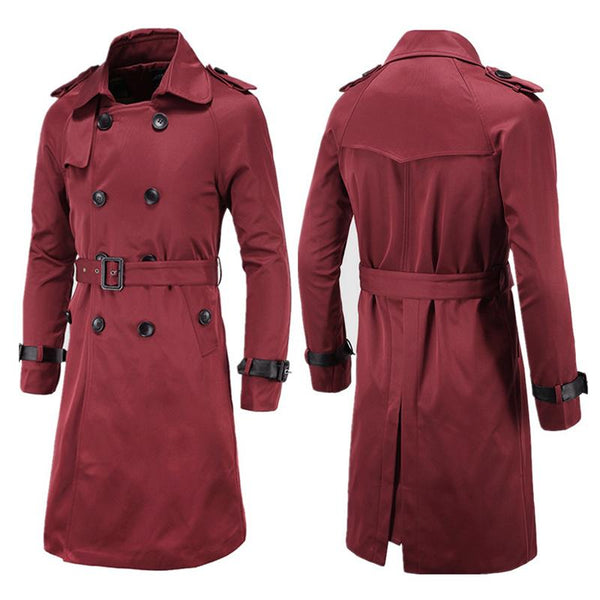 Men's Casual Slim Double Breasted Belt Long Trench Coat 07374820M