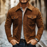 Men's Vintage Casual Suede Zip-Up Motorcycle Jacket 12647195TO