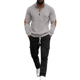 Men's Solid Corduroy Stand Collar Long Sleeve Sweatshirt Multi-pocket Pants Casual Set 64053951Z