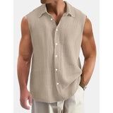 Men's Cotton And Linen Lapel Sleeveless Shirt 83758244Y