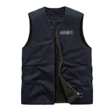 Men's Retro Plush Lined Warm Collarless Cargo Vest 26112237Y